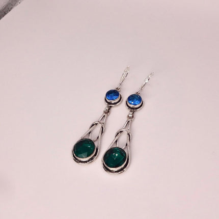 Vintage Aqua Blue Glass Silver Earrings | 925 sterling Silver Lever Backs