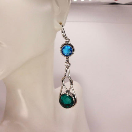 Vintage Aqua Blue Glass Silver Earrings | 925 sterling Silver Lever Backs