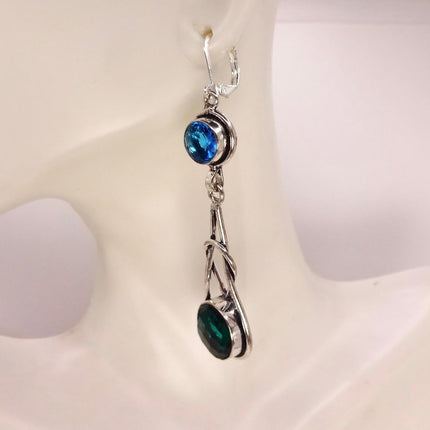 Vintage Aqua Blue Glass Silver Earrings | 925 sterling Silver Lever Backs