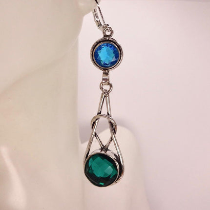 Vintage Aqua Blue Glass Silver Earrings | 925 sterling Silver Lever Backs