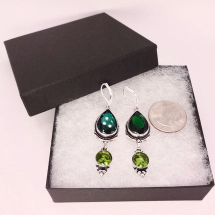 Vintage Green Peridot Glass Silver Earrings | 925 sterling Silver Lever Backs
