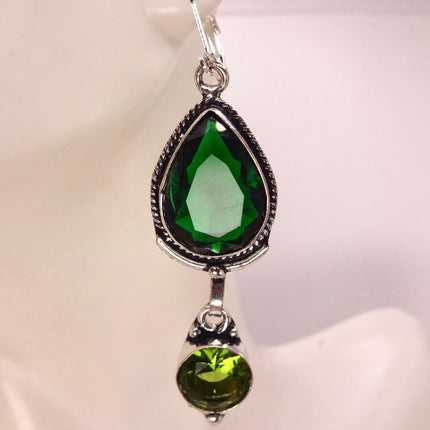 Vintage Green Peridot Glass Silver Earrings | 925 sterling Silver Lever Backs