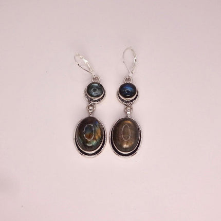 Vintage Labradorite Dangle Earrings Sterling Silver Leverbacks