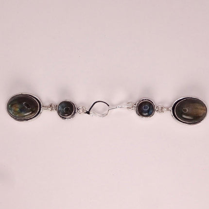 Vintage Labradorite Dangle Earrings Sterling Silver Leverbacks