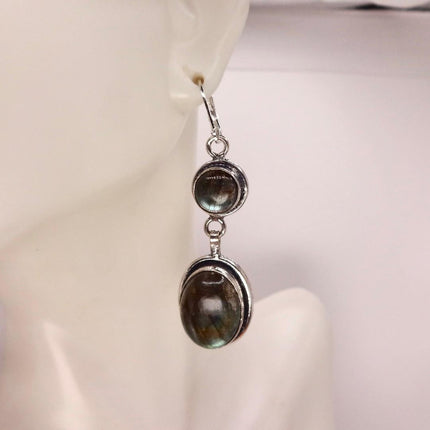 Vintage Labradorite Dangle Earrings Sterling Silver Leverbacks