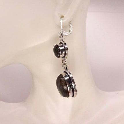 Vintage Labradorite Dangle Earrings Sterling Silver Leverbacks