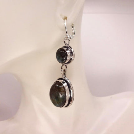 Vintage Labradorite Dangle Earrings Sterling Silver Leverbacks