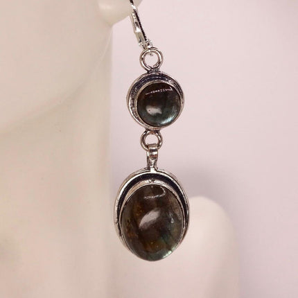 Vintage Labradorite Dangle Earrings Sterling Silver Leverbacks