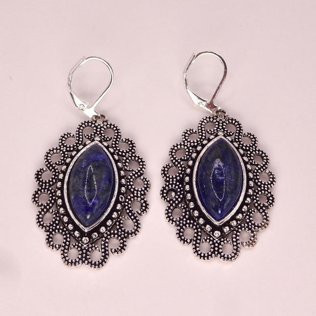 Vintage Cobalt Blue Lapis Lazuli Silver Earrings | 925 sterling Silver Lever Backs