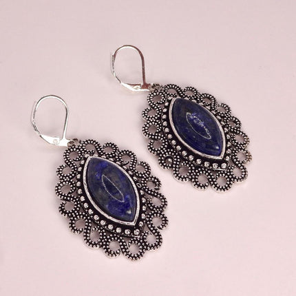 Vintage Cobalt Blue Lapis Lazuli Silver Earrings | 925 sterling Silver Lever Backs