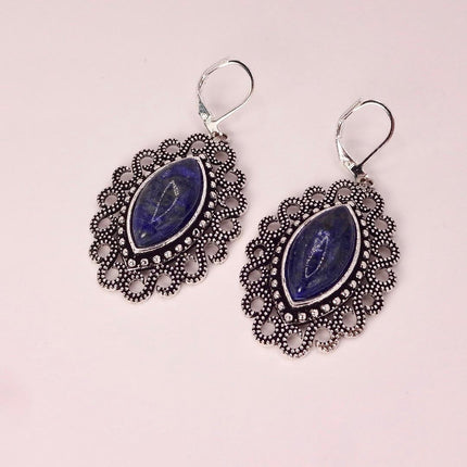 Vintage Cobalt Blue Lapis Lazuli Silver Earrings | 925 sterling Silver Lever Backs