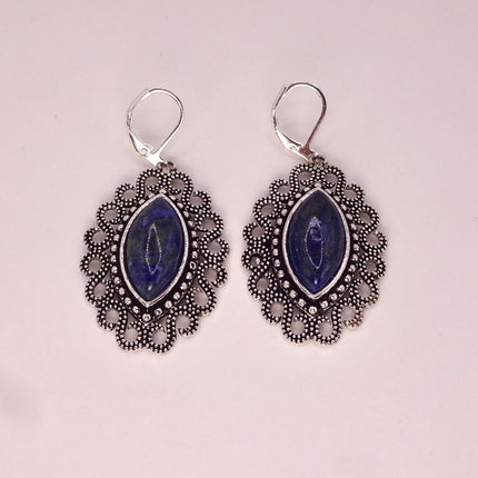 Vintage Cobalt Blue Lapis Lazuli Silver Earrings | 925 sterling Silver Lever Backs