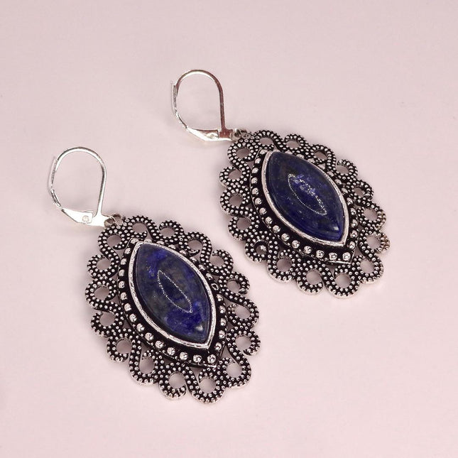 Vintage Gemstone Earrings | Green Chrysoprase | 925 Sterling Round Silver Lever Back Dangle Earrings