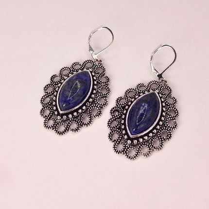 Vintage Gemstone Earrings | Green Chrysoprase | 925 Sterling Round Silver Lever Back Dangle Earrings