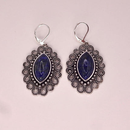 Vintage Gemstone Earrings | Green Chrysoprase | 925 Sterling Round Silver Lever Back Dangle Earrings