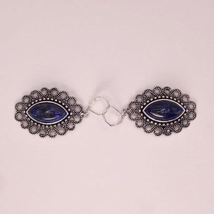 Vintage Gemstone Earrings | Green Chrysoprase | 925 Sterling Round Silver Lever Back Dangle Earrings
