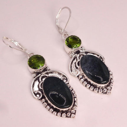 Vintage Moss Agate Peridot Silver Earrings | 925 sterling Silver Lever Backs