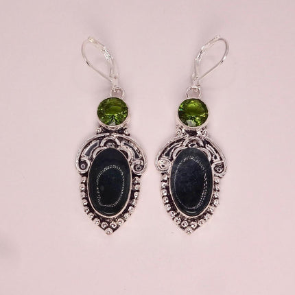 Vintage Moss Agate Peridot Silver Earrings | 925 sterling Silver Lever Backs
