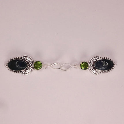 Vintage Moss Agate Peridot Silver Earrings | 925 sterling Silver Lever Backs