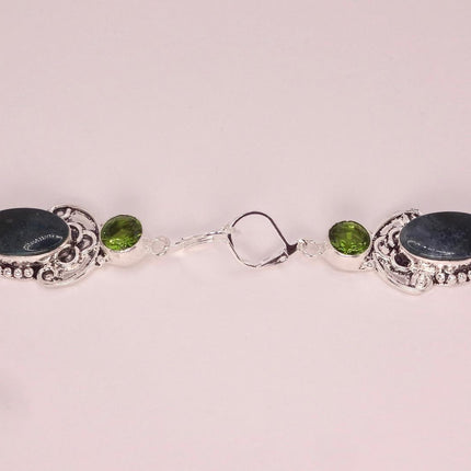 Vintage Moss Agate Peridot Silver Earrings | 925 sterling Silver Lever Backs