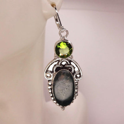 Vintage Moss Agate Peridot Silver Earrings | 925 sterling Silver Lever Backs
