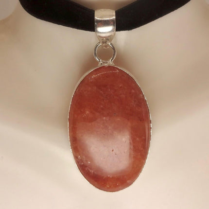 Vintage Orange Sunstone Black Velvet Choker White Bronze Necklace