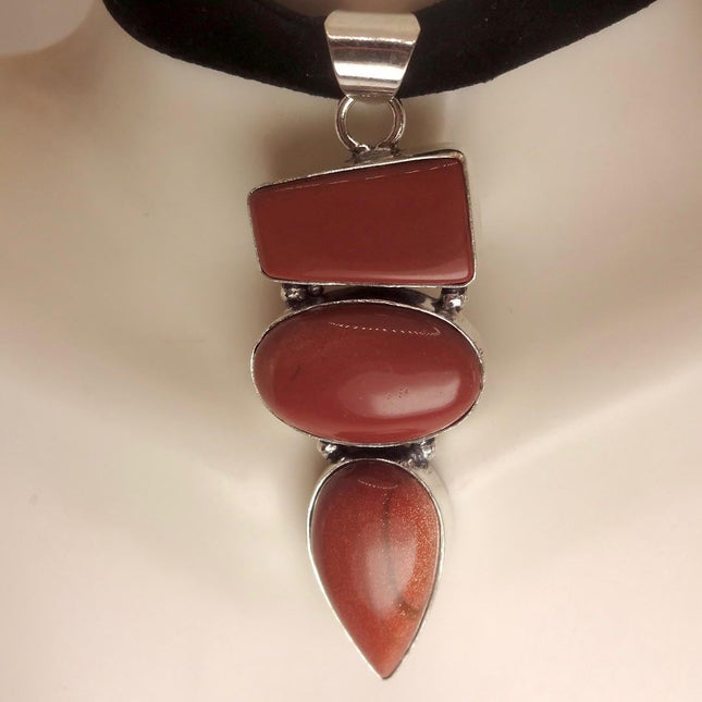 Vintage Gold Sandstone Boho Black Velvet Choker Silver Necklace