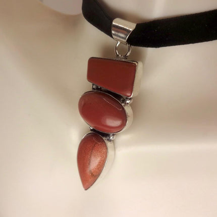 Vintage Gold Sandstone Boho Black Velvet Choker Silver Necklace