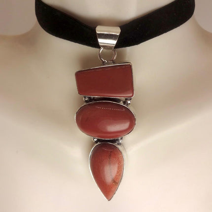 Vintage Gold Sandstone Boho Black Velvet Choker Silver Necklace