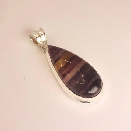 Vintage Silver Bronze Purple Green Fluorite Black Velvet Choker Pendant Necklace