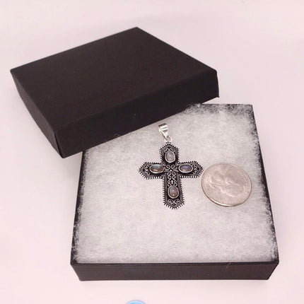 Vintage Pink Rose Quartz Cross Silver Bronze Black Velvet Choker Necklace