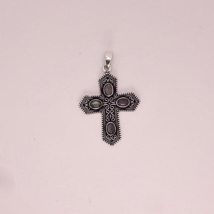 Vintage Pink Rose Quartz Cross Silver Bronze Black Velvet Choker Necklace