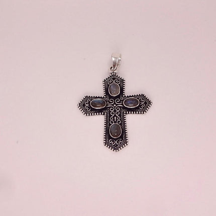 Vintage Pink Rose Quartz Cross Silver Bronze Black Velvet Choker Necklace