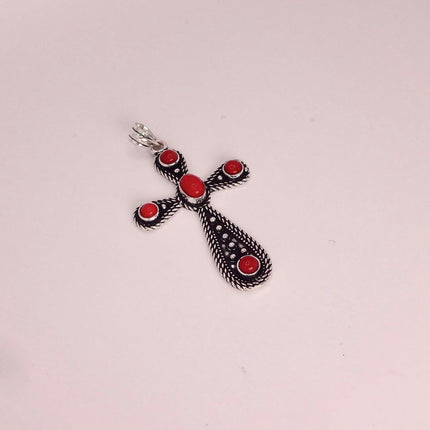 Vintage Red Cross Silver Bronze Black Velvet Choker Necklace