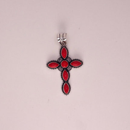 Vintage Red Cross Silver Bronze Black Velvet Choker Necklace