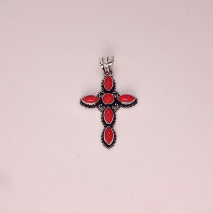 Vintage Red Cross Silver Bronze Black Velvet Choker Necklace