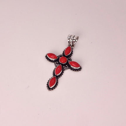 Vintage Red Cross Silver Bronze Black Velvet Choker Necklace