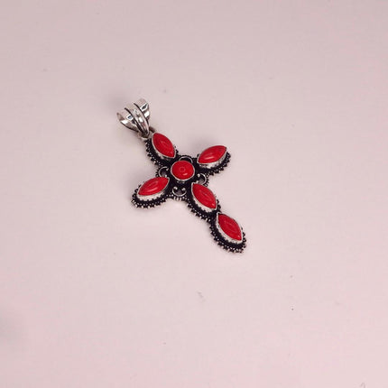 Vintage Red Cross Silver Bronze Black Velvet Choker Necklace
