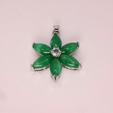 Vintage Green Jade Deco Pendant Choker Necklace - Silver Bronze