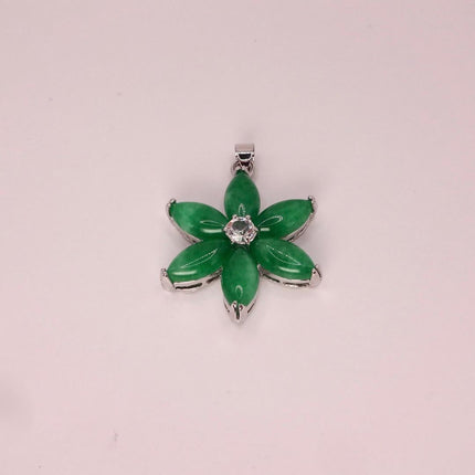 Vintage Green Jade Deco Pendant Choker Necklace - Silver Bronze