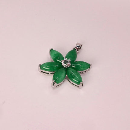 Vintage Green Jade Deco Pendant Choker Necklace - Silver Bronze