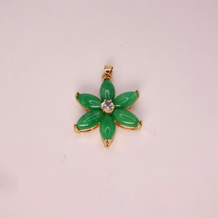 Vintage Green Jade Deco Pendant Choker Necklace - Golden Bronze