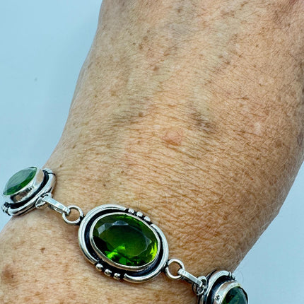 Vintage Green Glass Silver Toggle Bracelet Silver Bronze