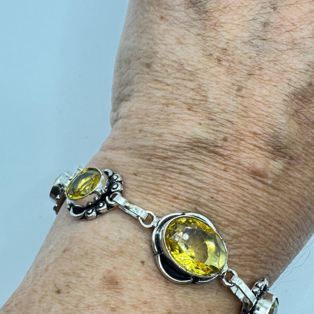 Vintage Yellow Citrine Silver Toggle Bracelet Silver Bronze