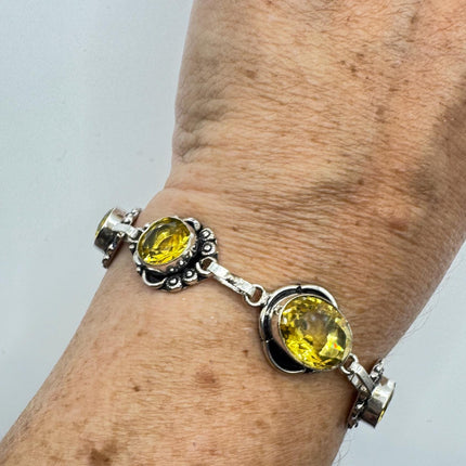 Vintage Yellow Citrine Silver Toggle Bracelet Silver Bronze