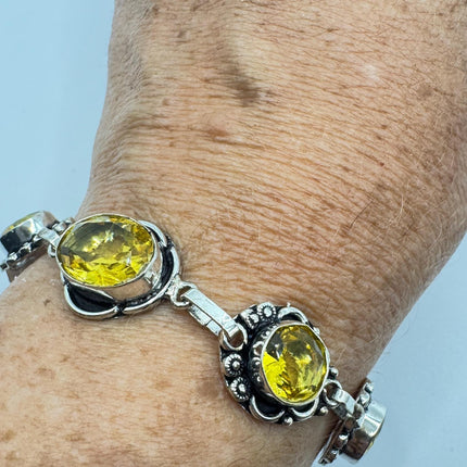 Vintage Yellow Citrine Silver Toggle Bracelet Silver Bronze