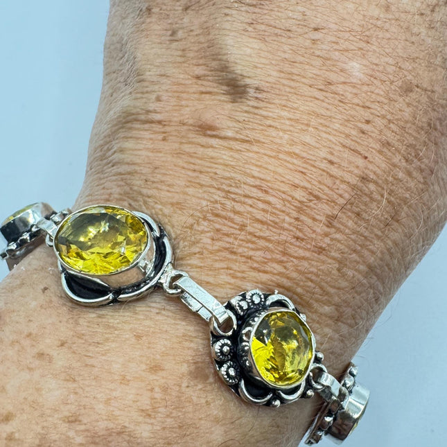 Vintage Yellow Citrine Silver Toggle Bracelet Silver Bronze