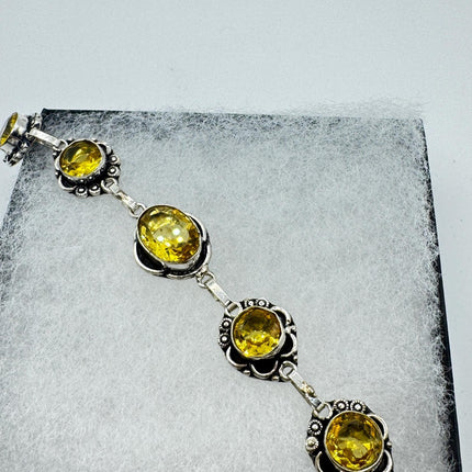 Vintage Yellow Citrine Silver Toggle Bracelet Silver Bronze