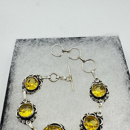 Vintage Yellow Citrine Silver Toggle Bracelet Silver Bronze