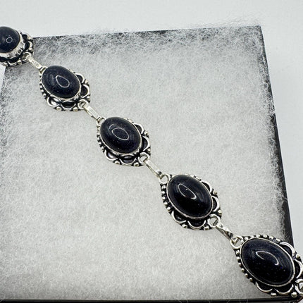Vintage Black Sandstone Toggle Bracelet Silver Bronze